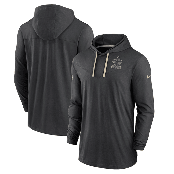 Men's New Orleans Saints Black Sideline Pop Performance Pullover Long Sleeve Hoodie T-Shirt Men's New Orleans Saints Black Sideline Pop Performance Pullover Long Sleeve Hoodie T-Shirt